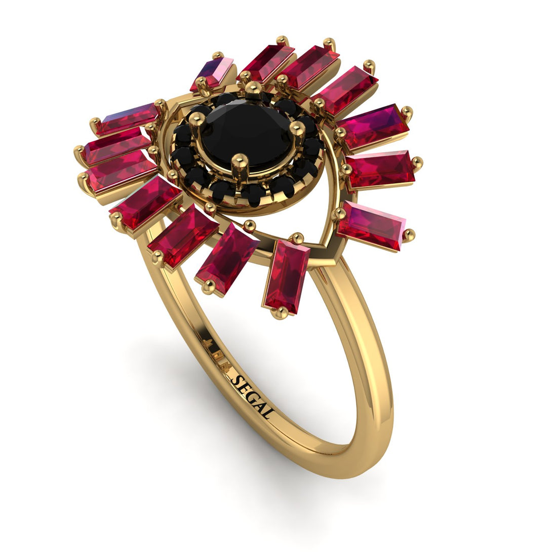 Halo Baguette Black Diamond Ring - Diana No. 52