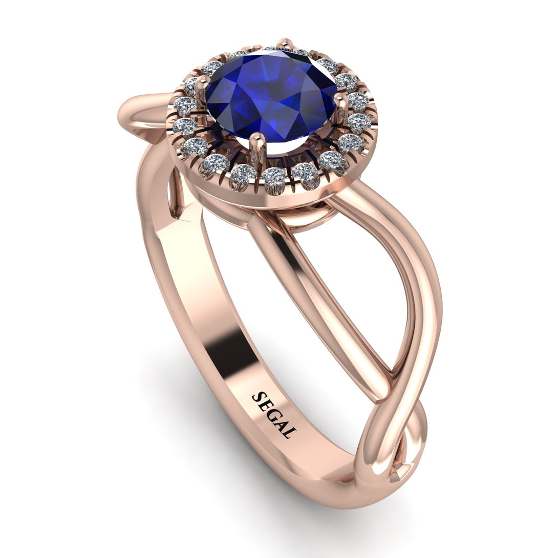 Split Shank Halo Sapphire Engagement Ring - Adriana No. 14