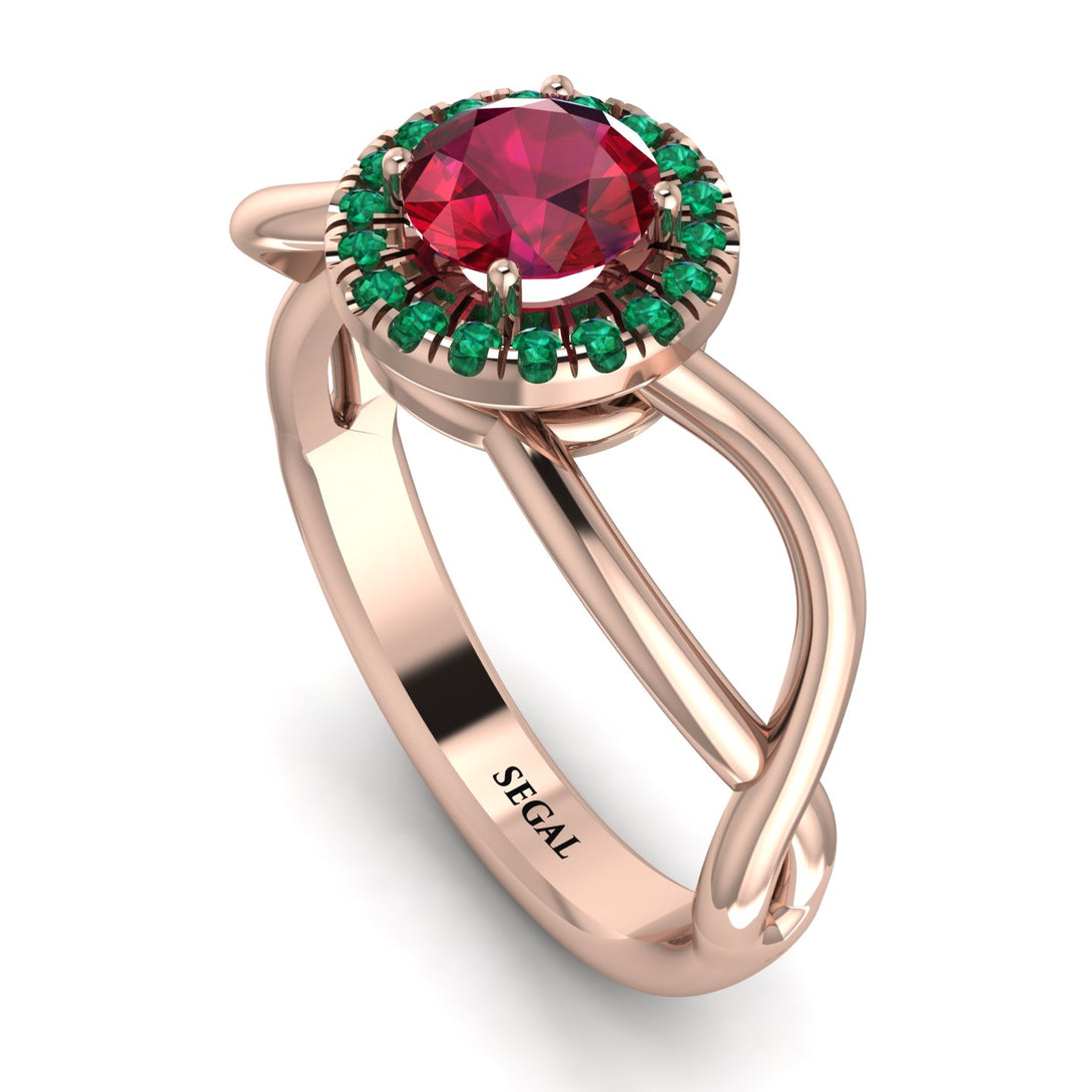 Split Shank Halo Ruby Engagement Ring - Adriana No. 26