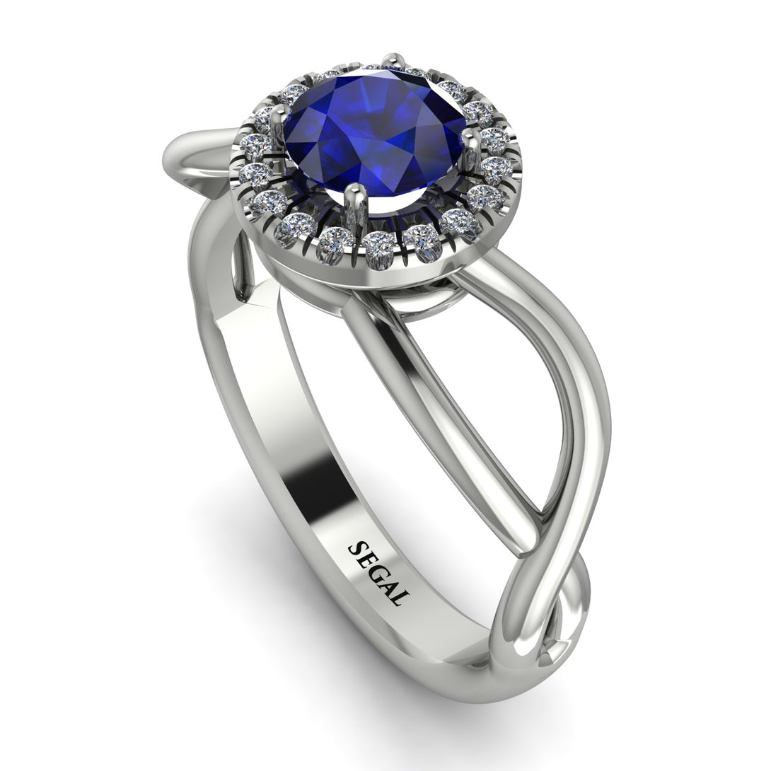 Split Shank Halo Sapphire Engagement Ring - Adriana No. 15