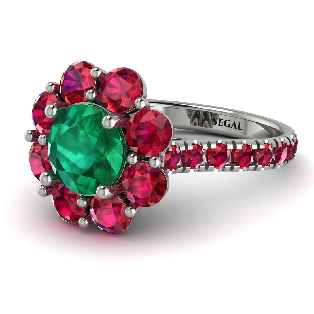 Glamorous Emerald Halo Engagement Ring - Amaya No. 51