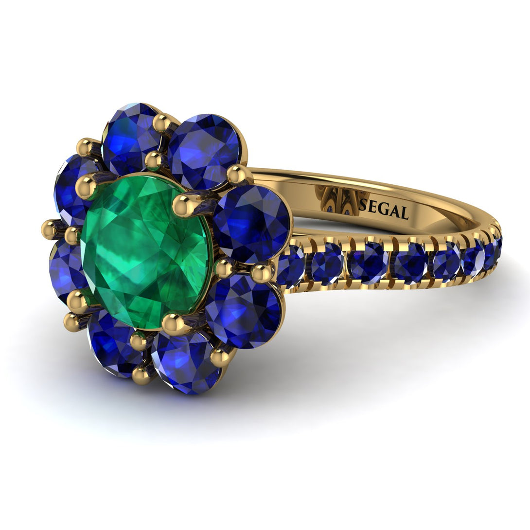 Glamorous Emerald Halo Engagement Ring - Amaya No. 64