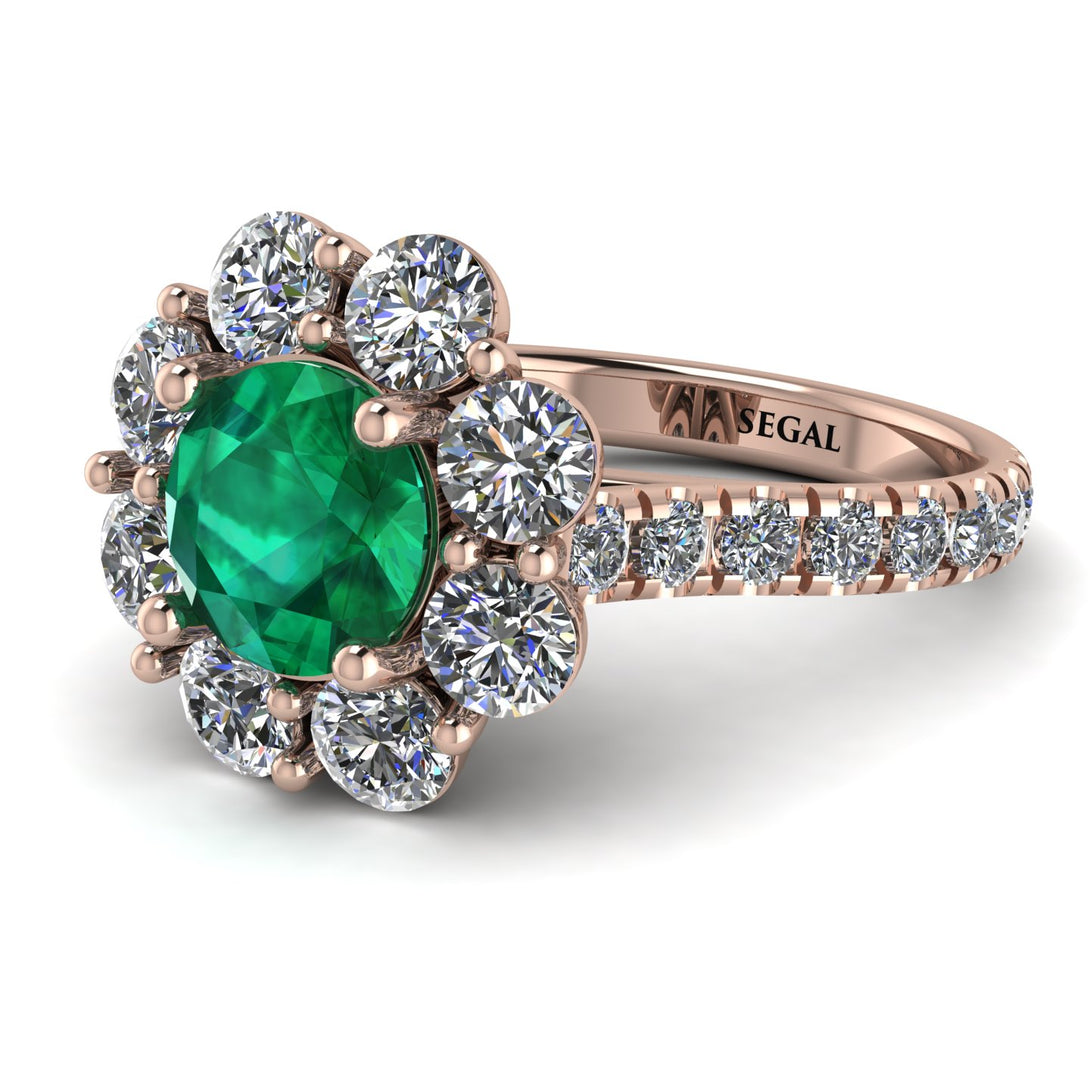 Glamorous Emerald Halo Engagement Ring - Amaya No. 5