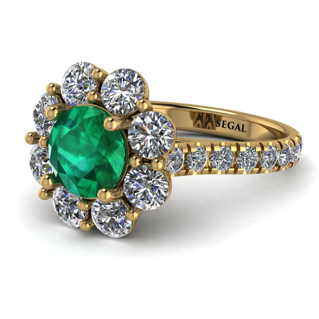 Glamorous Emerald Halo Engagement Ring - Amaya No. 4