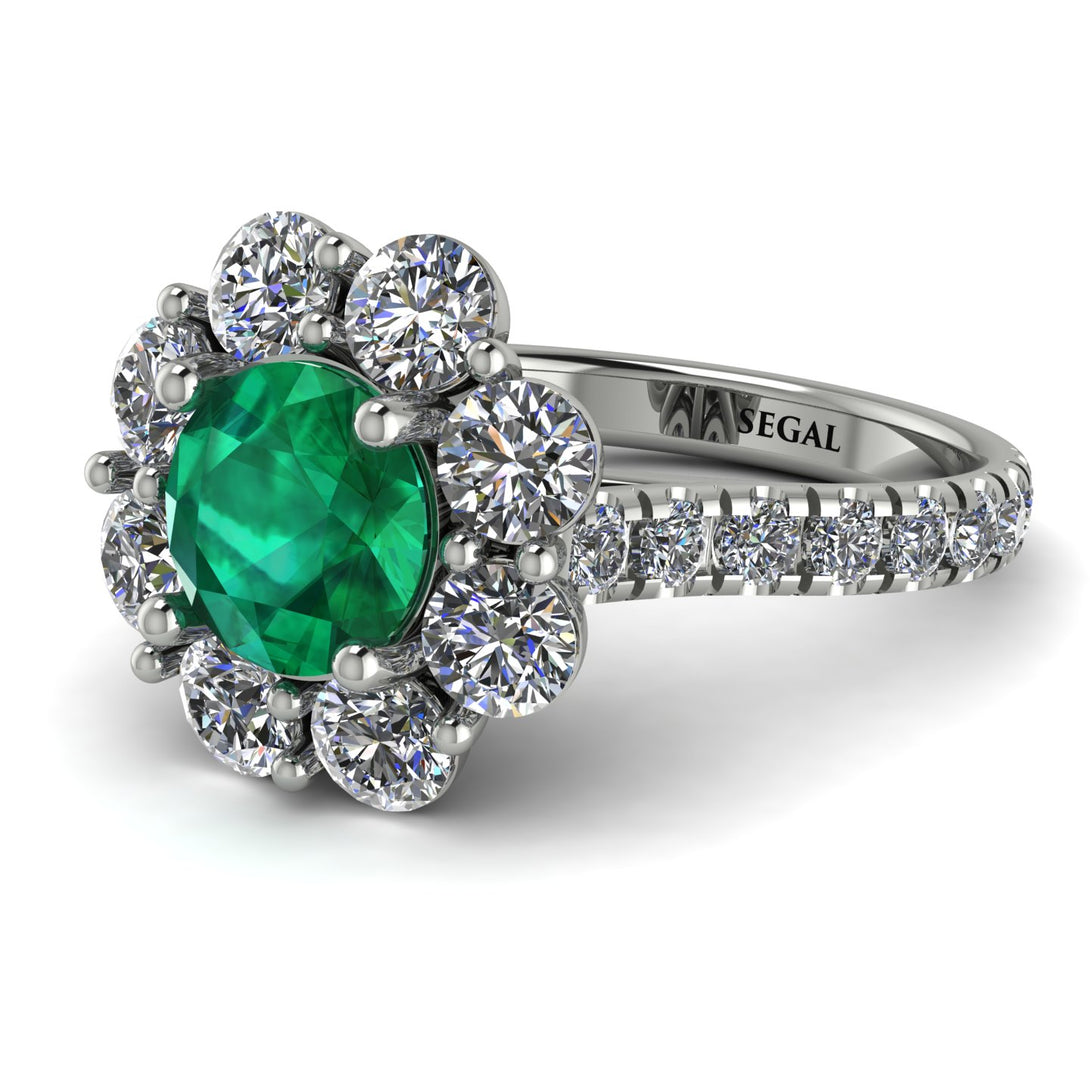 Glamorous Emerald Halo Engagement Ring - Amaya No. 6