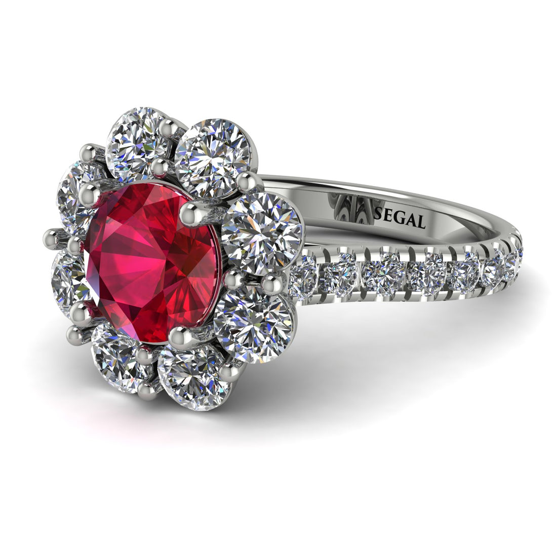 Glamorous Ruby Halo Engagement Ring - Amaya No. 12