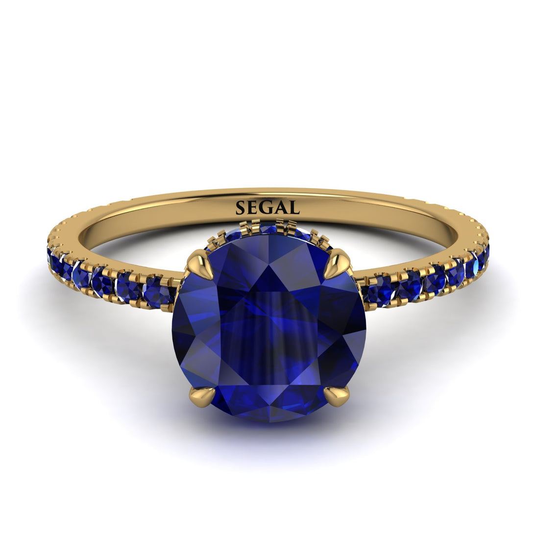 Hidden Diamond Round Sapphire Cat Claw Engagement Ring - Aurora No. 73