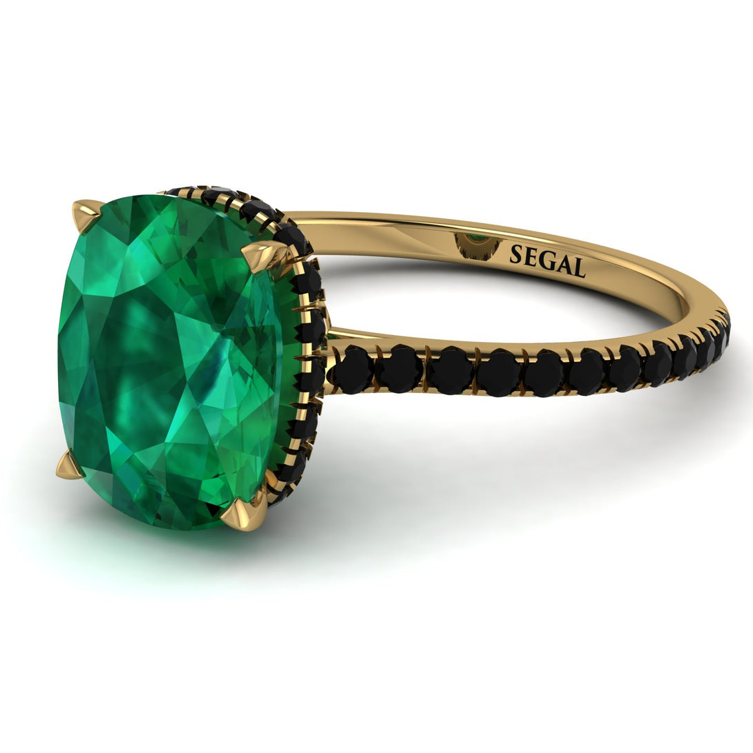 Hidden Halo Cushion Emerald Ring - Alayna No. 34