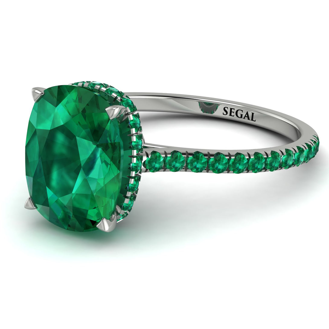 Hidden Halo Cushion Emerald Ring - Alayna No. 21