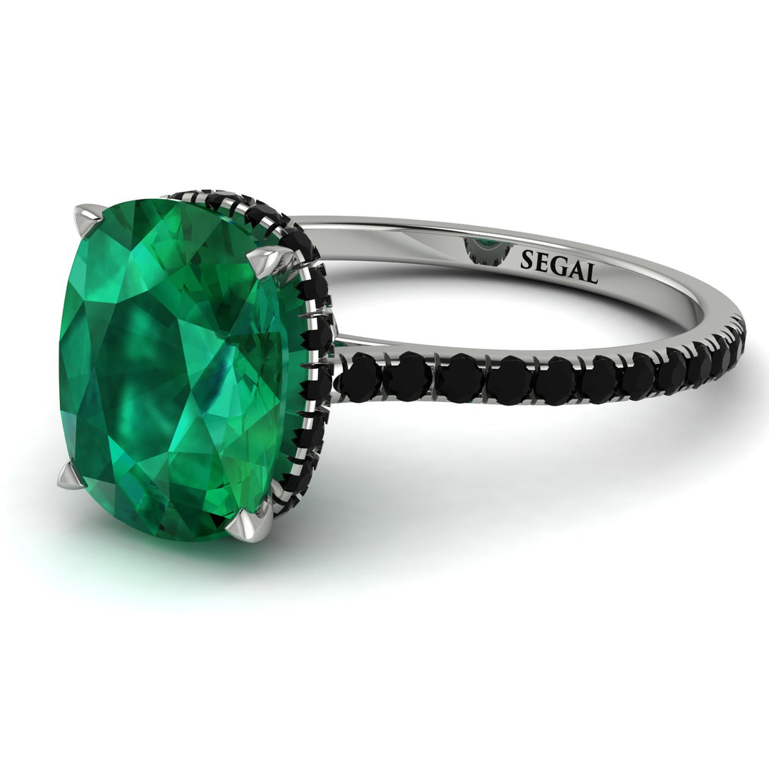 Hidden Halo Cushion Emerald Ring - Alayna No. 36