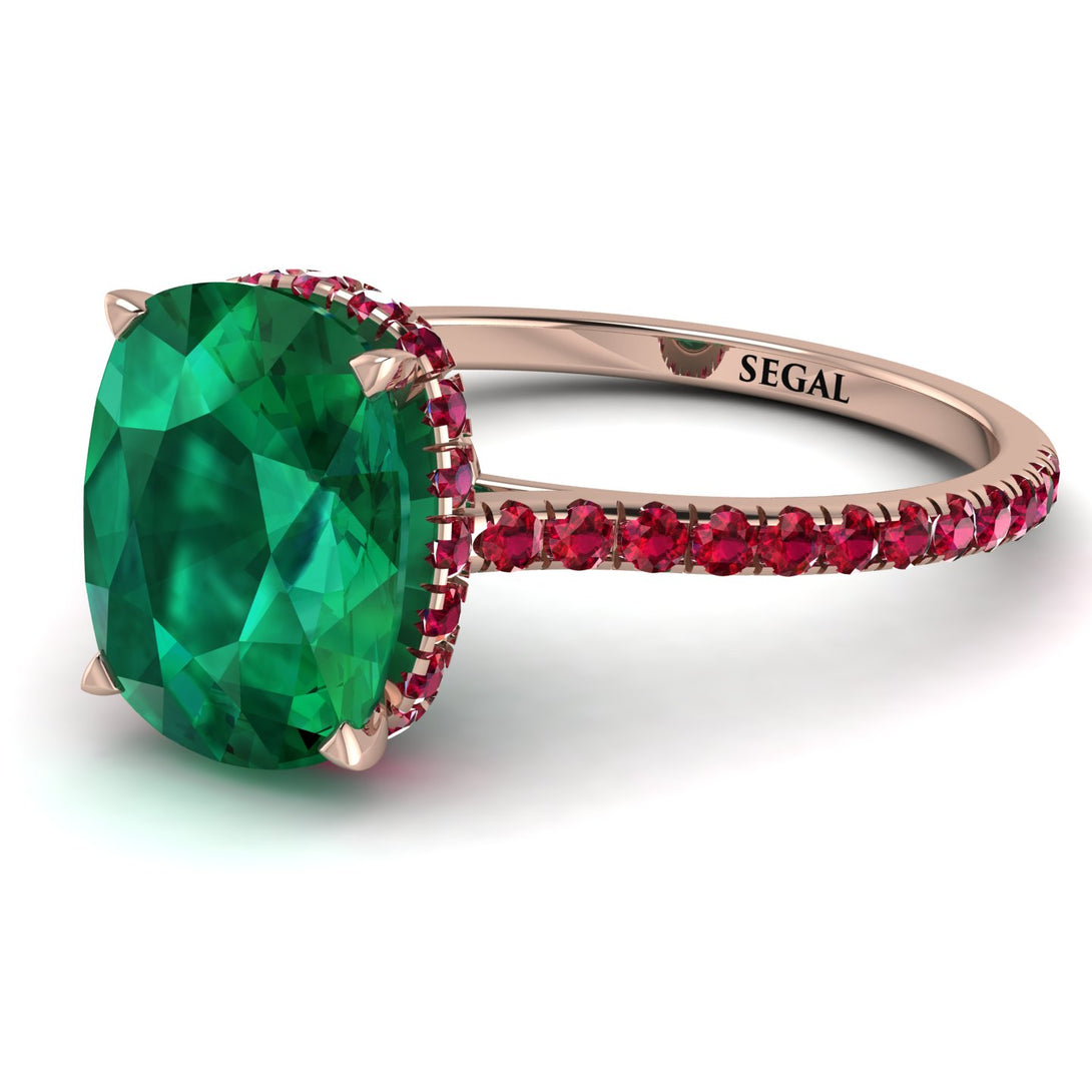 Hidden Halo Cushion Emerald Ring - Alayna No. 50