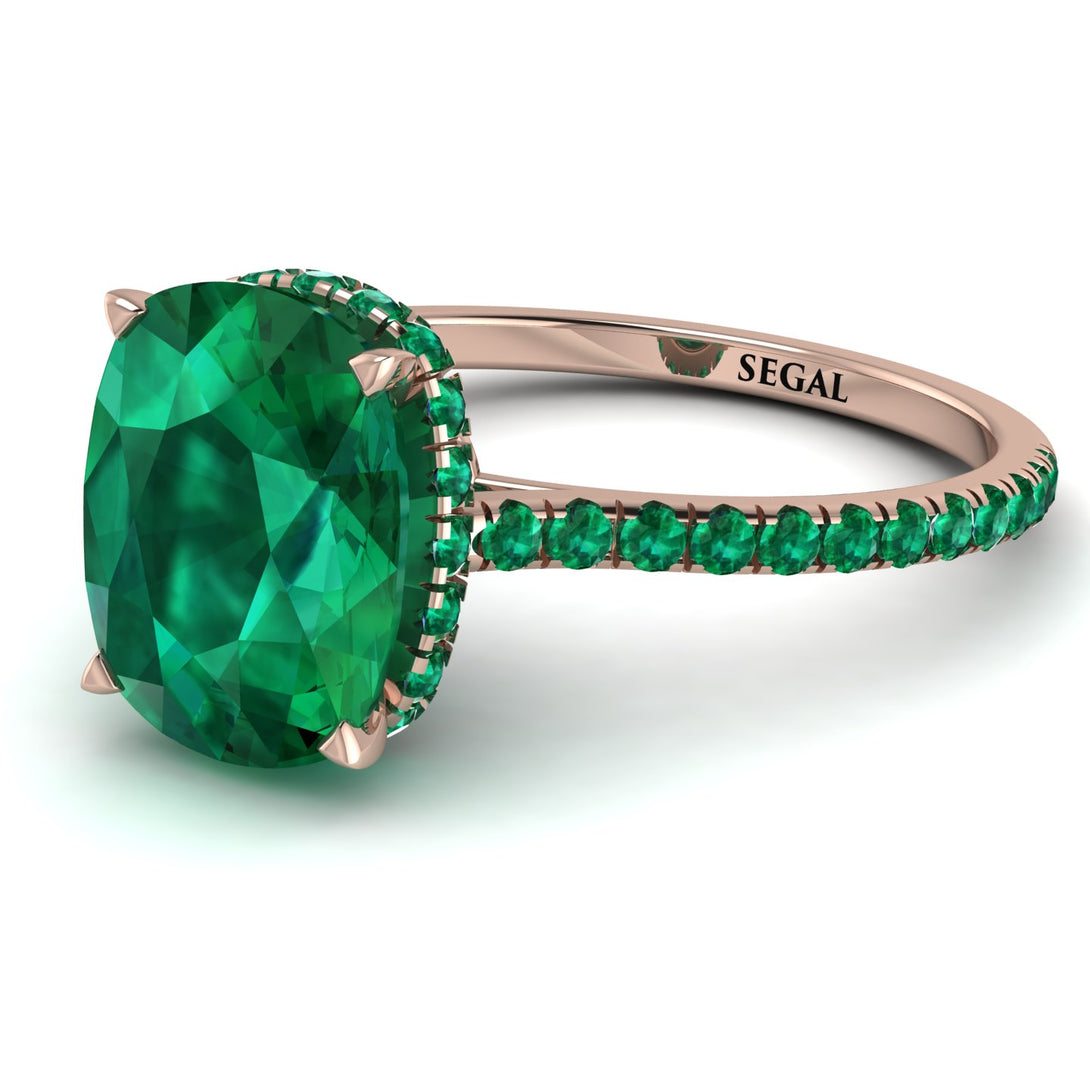 Hidden Halo Cushion Emerald Ring - Alayna No. 20