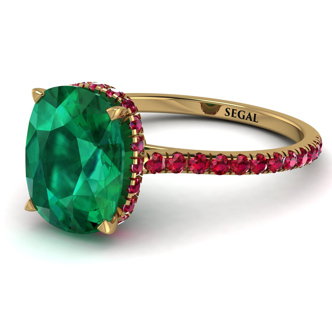 Hidden Halo Cushion Emerald Ring - Alayna No. 49