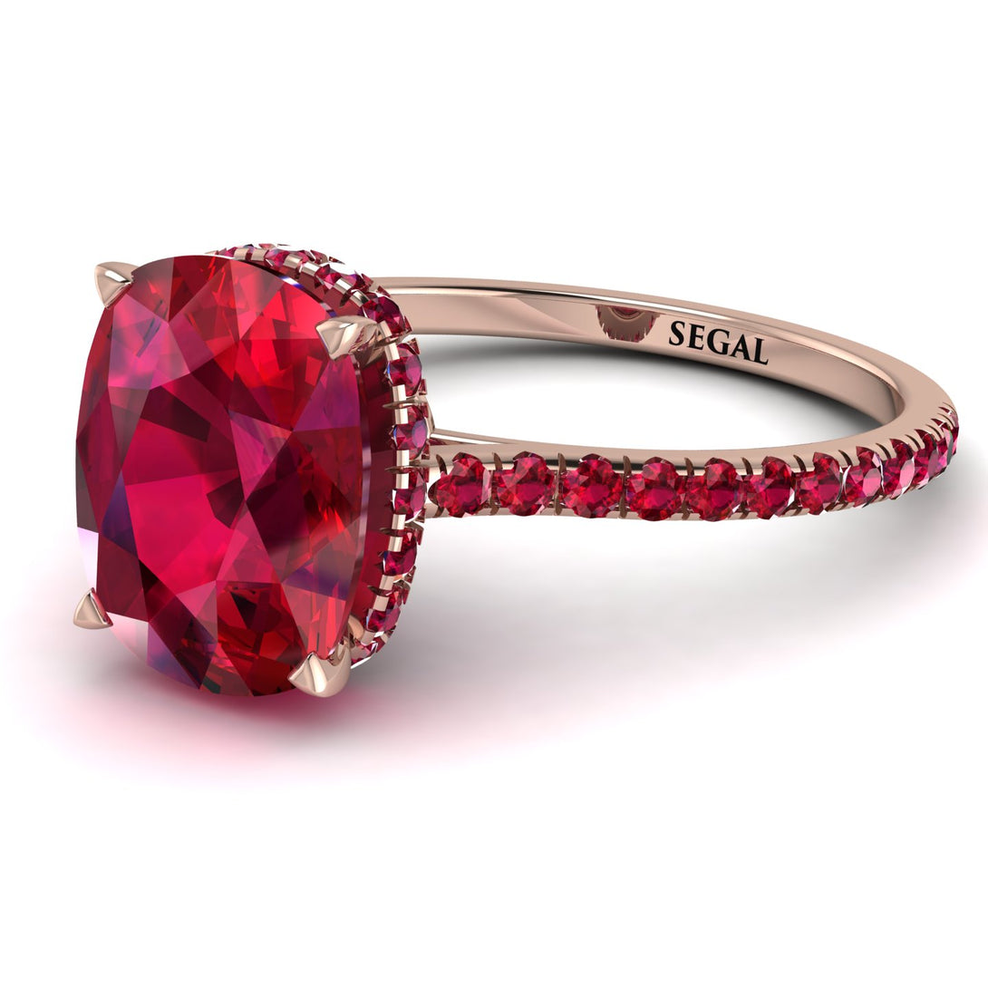 Hidden Halo Cushion Ruby Ring - Alayna No. 56