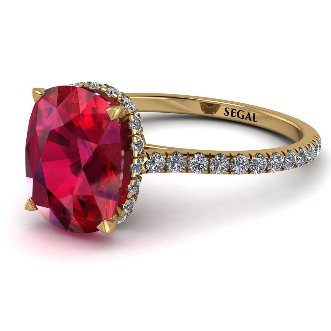 Hidden Halo Cushion Ruby Ring - Alayna No. 10
