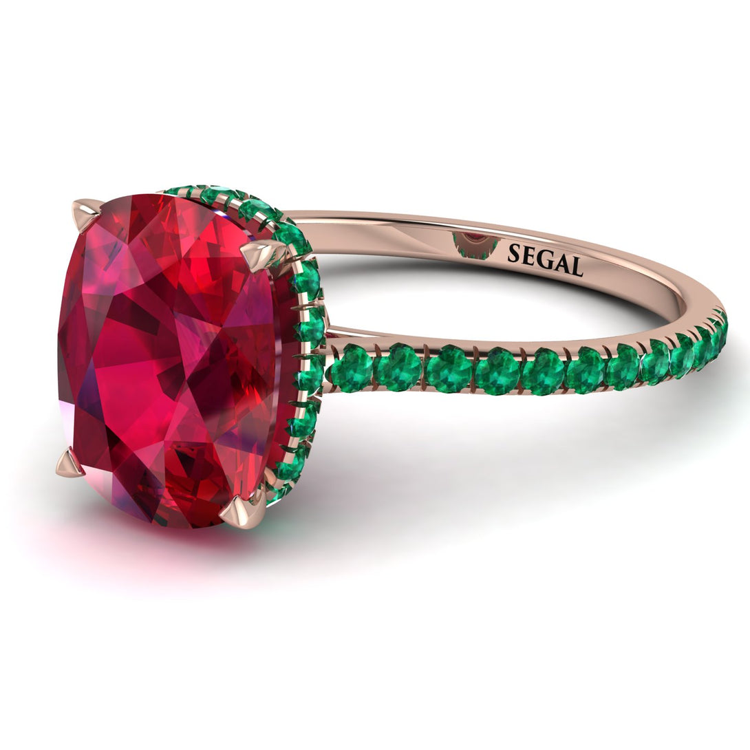Hidden Halo Cushion Ruby Ring - Alayna No. 26