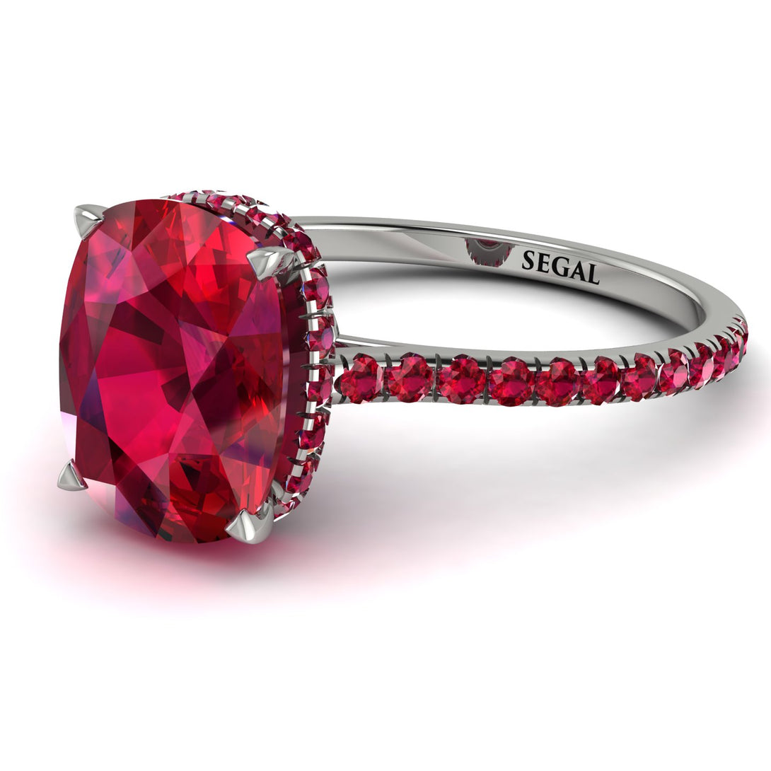 Hidden Halo Cushion Ruby Ring - Alayna No. 57