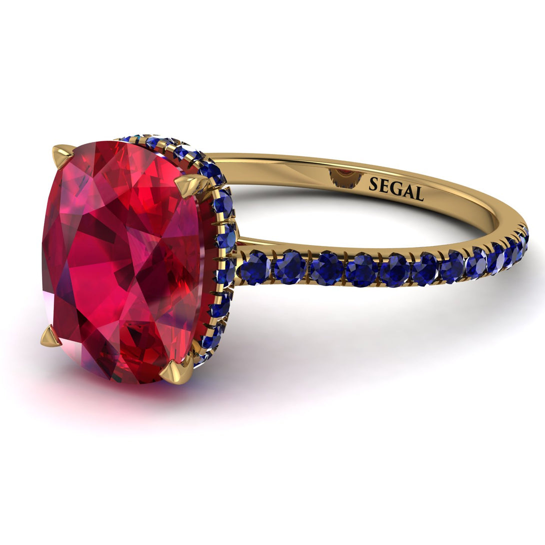 Hidden Halo Cushion Ruby Ring - Alayna No. 70