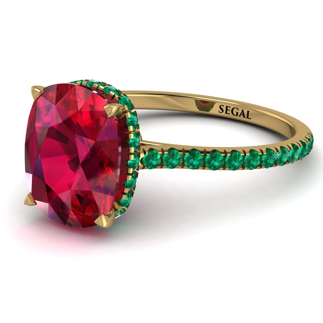 Hidden Halo Cushion Ruby Ring - Alayna No. 25