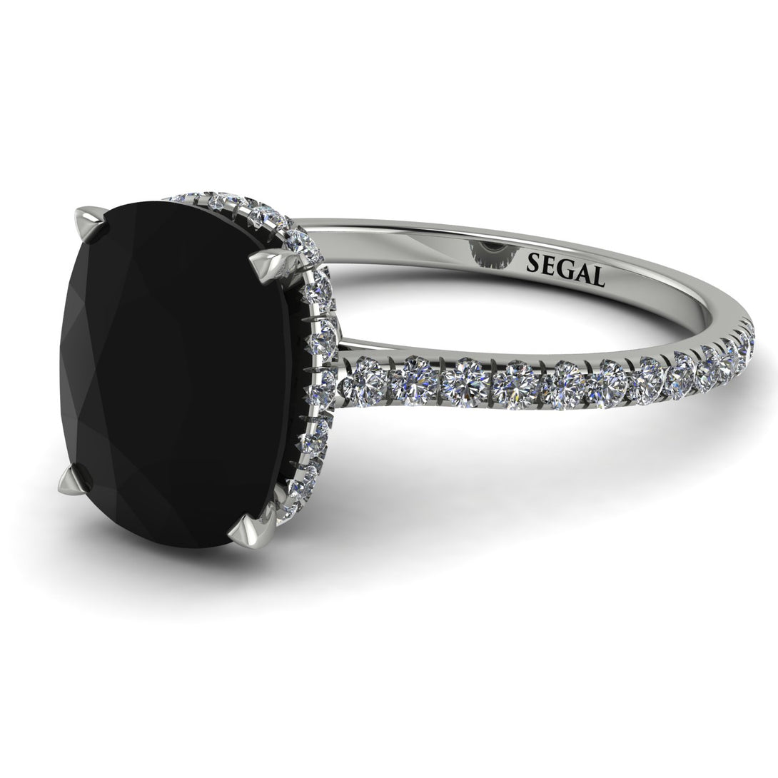 Hidden Halo Cushion Black Diamond Ring - Alayna No. 9