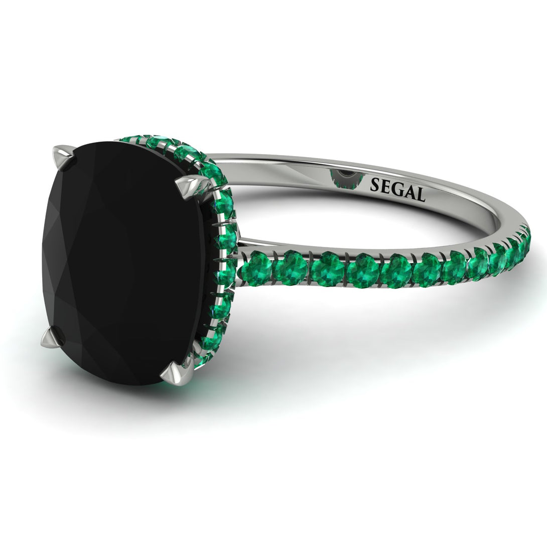 Hidden Halo Cushion Black Diamond Ring - Alayna No. 24
