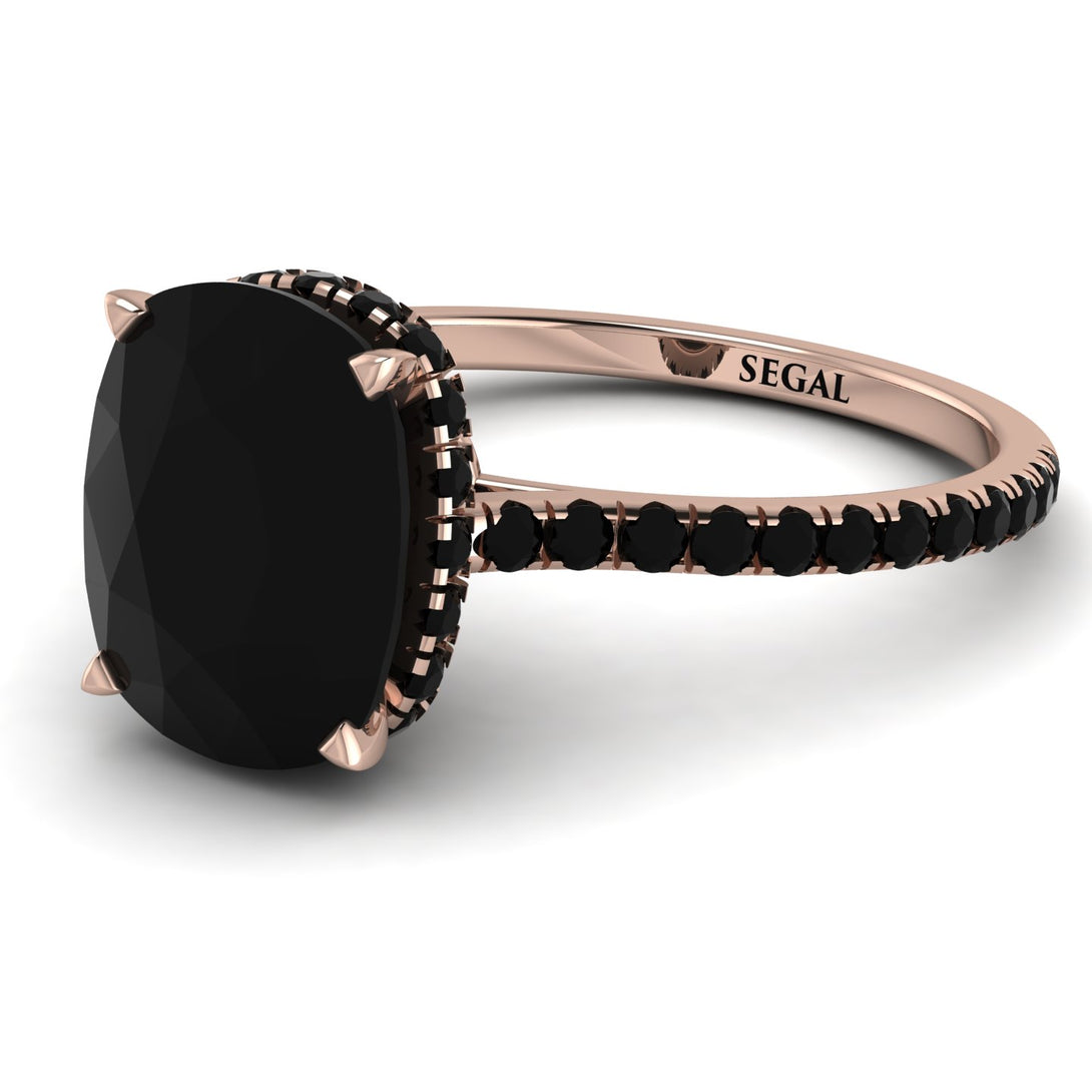 Hidden Halo Cushion Black Diamond Ring - Alayna No. 38