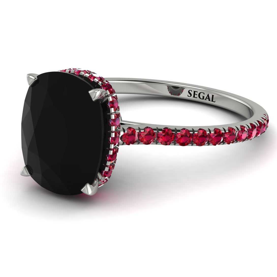 Hidden Halo Cushion Black Diamond Ring - Alayna No. 54