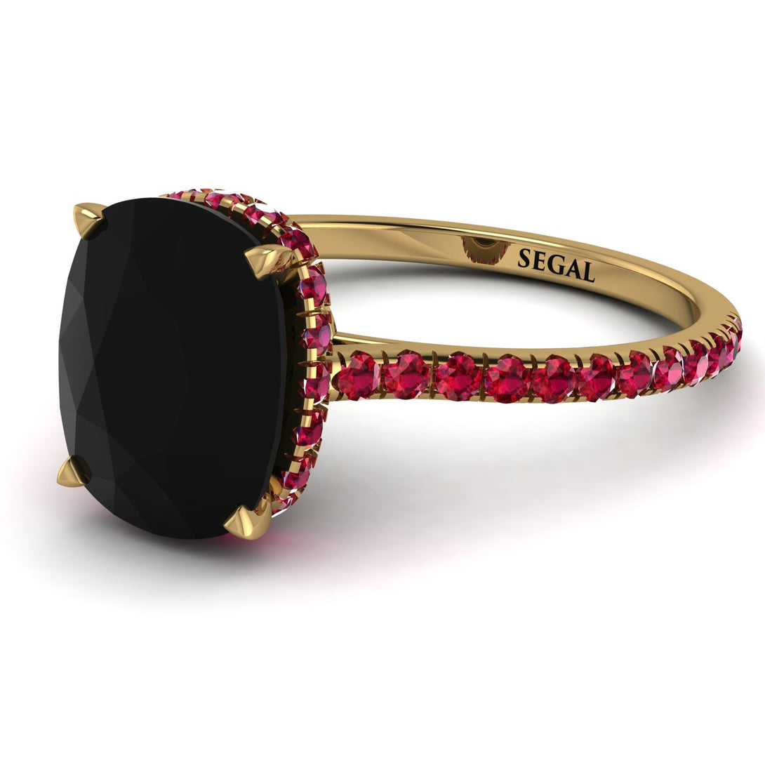 Hidden Halo Cushion Black Diamond Ring - Alayna No. 52