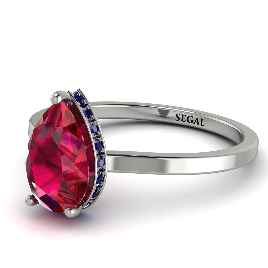 Hidden Halo Pear Ruby Engagement Ring - Mary No. 72