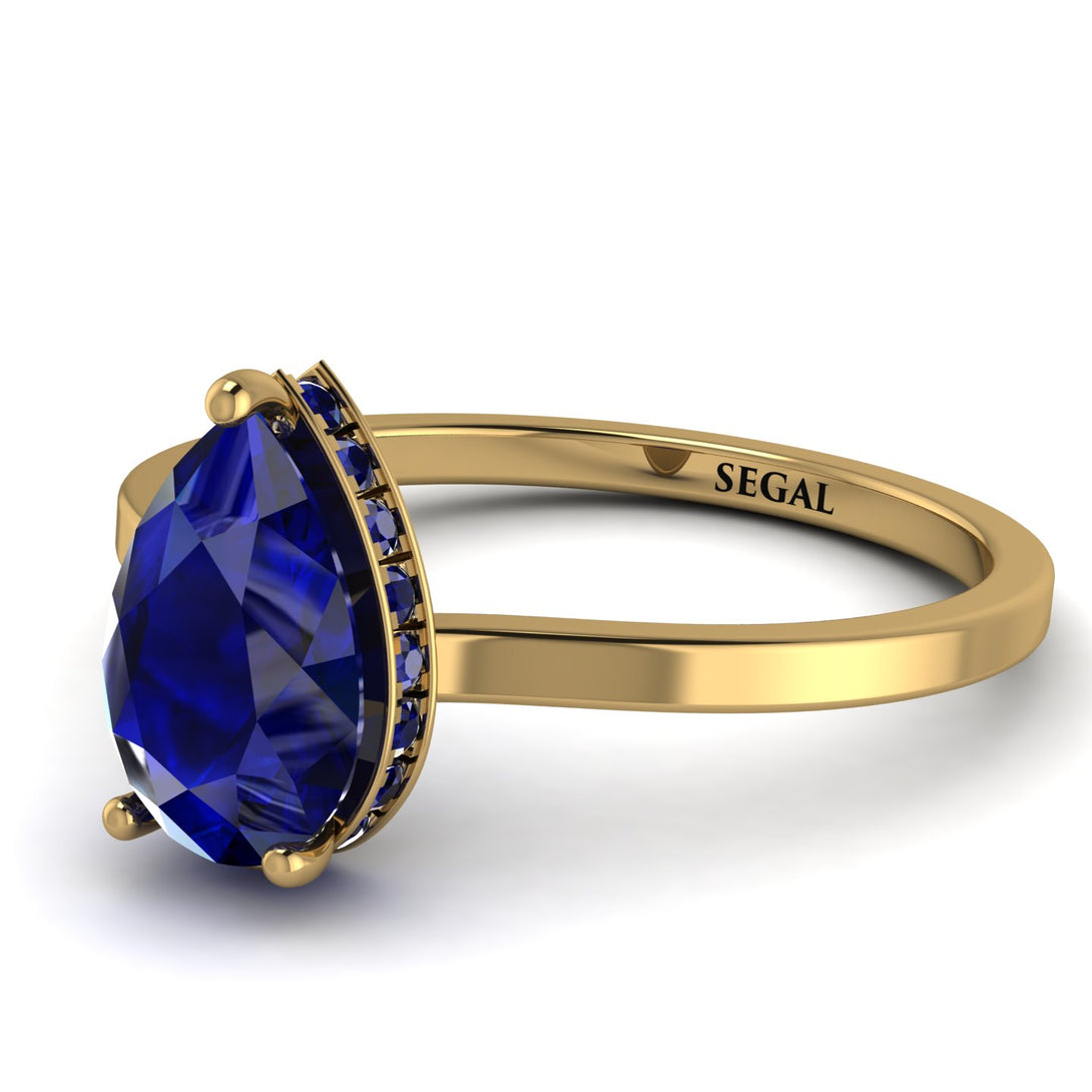 Hidden Halo Pear Sapphire Engagement Ring - Mary No. 73