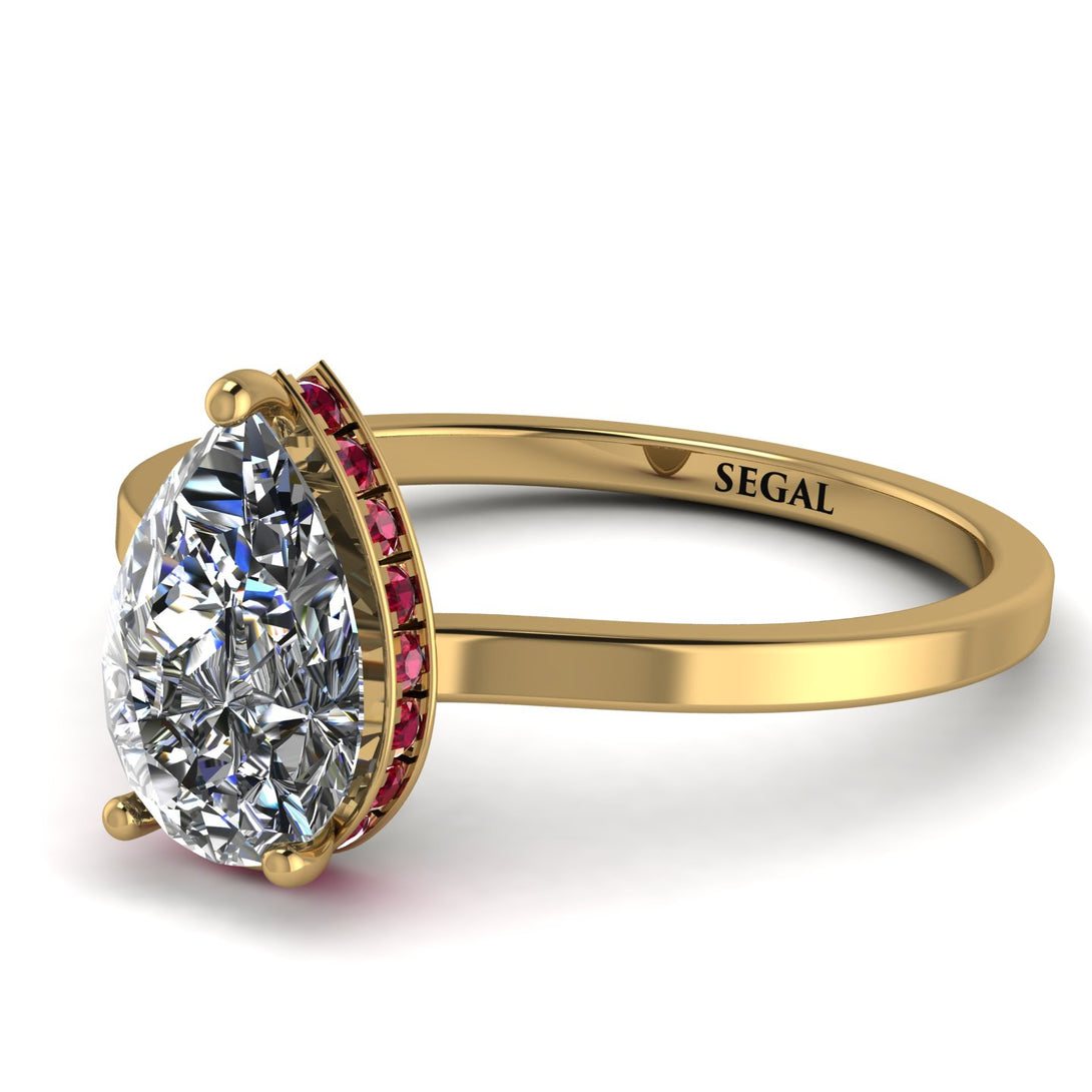 Hidden Halo Pear Diamond Engagement Ring - Mary No. 46