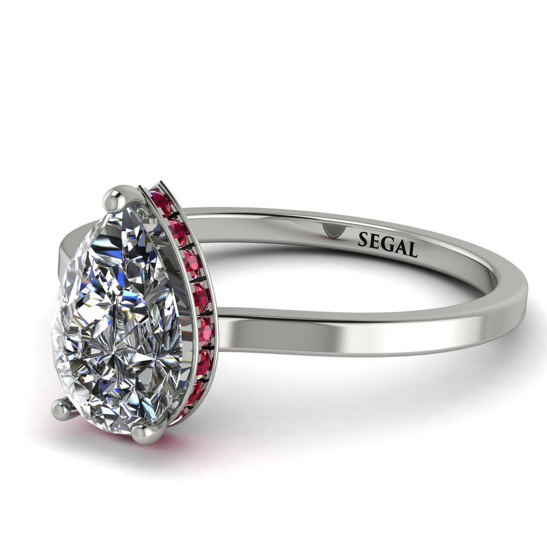 Hidden Halo Pear Diamond Engagement Ring - Mary No. 48