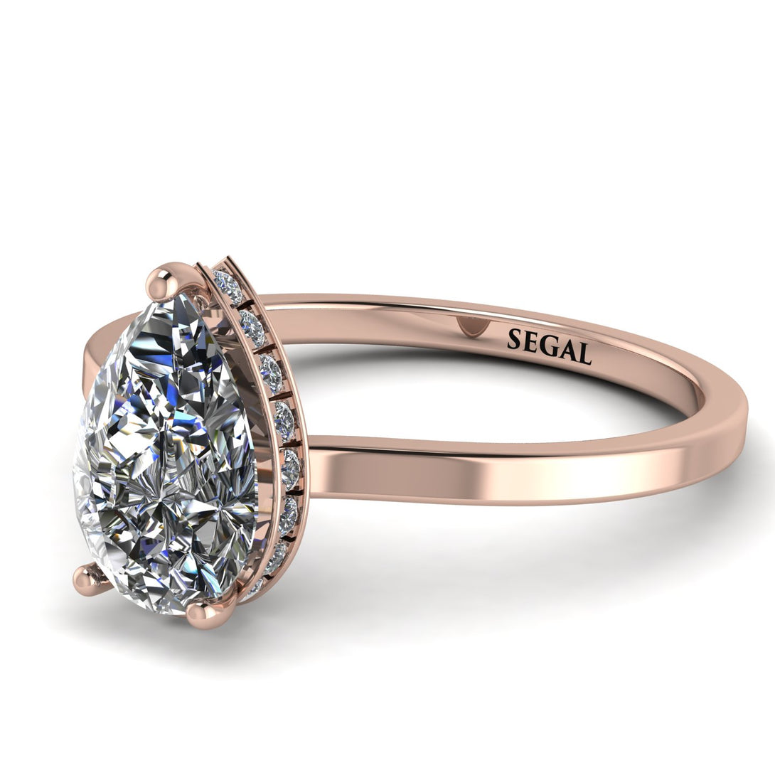 Hidden Halo Pear Diamond Engagement Ring - Mary No. 2