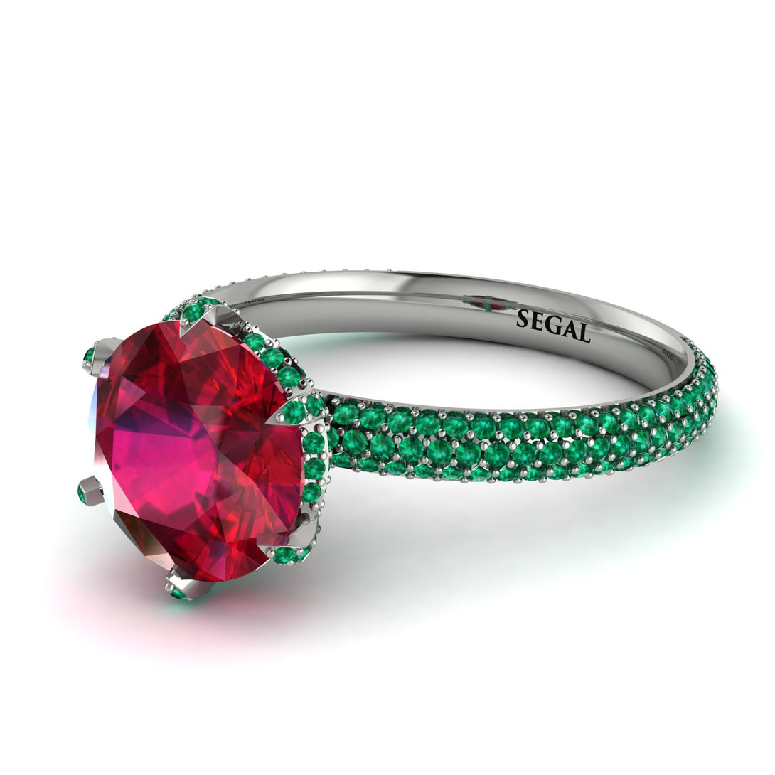 Hidden Halo Round Emerald Engagement Ring - Ashley No. 27