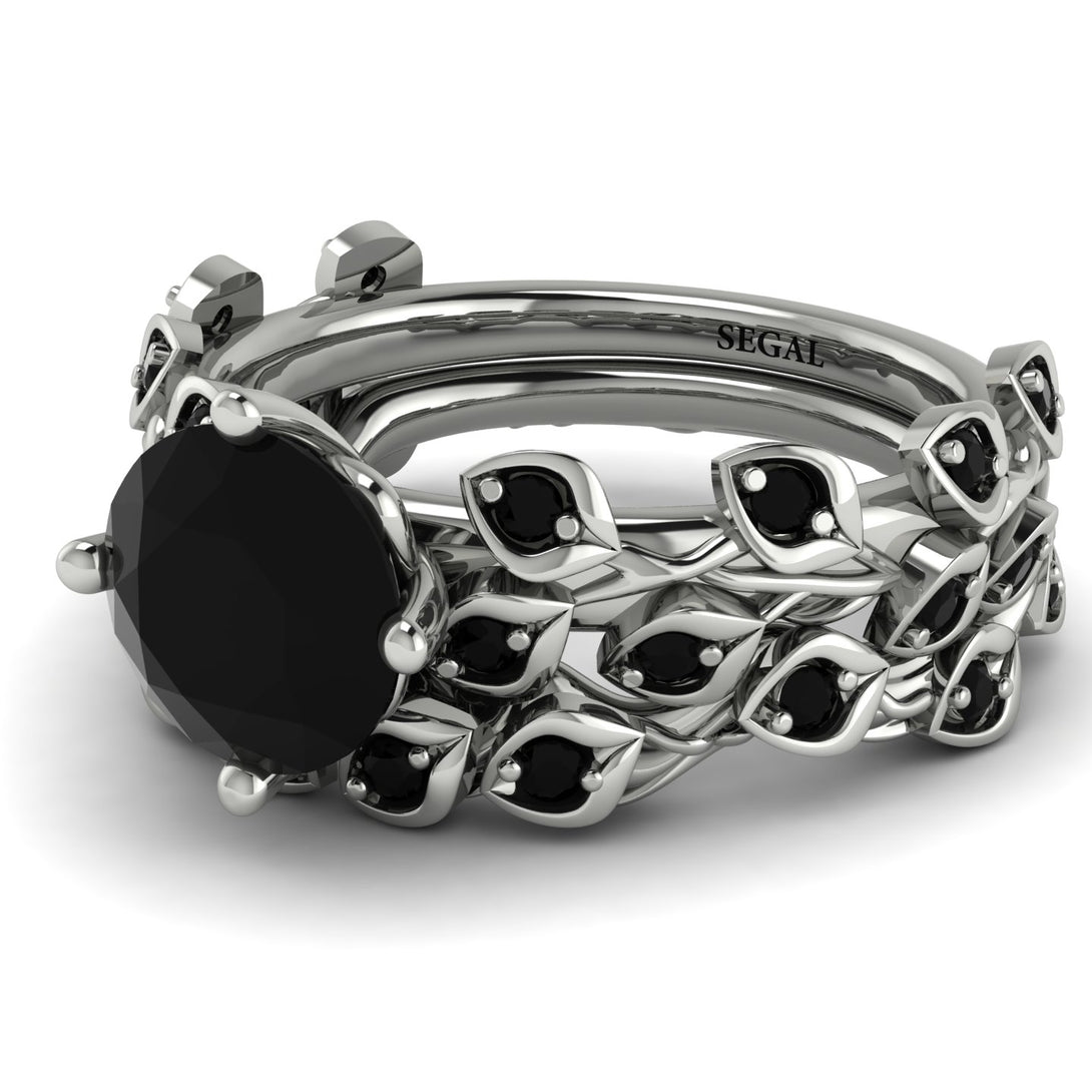 Leaves All Around Black Diamond Wedding Bridal Set - Sydney 2ct No. 39