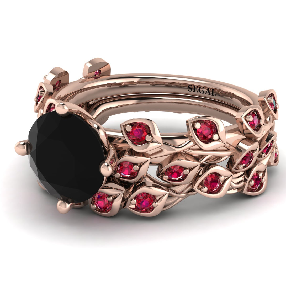 Leaves All Around Black Diamond Wedding Bridal Set - Sydney 2ct No. 53