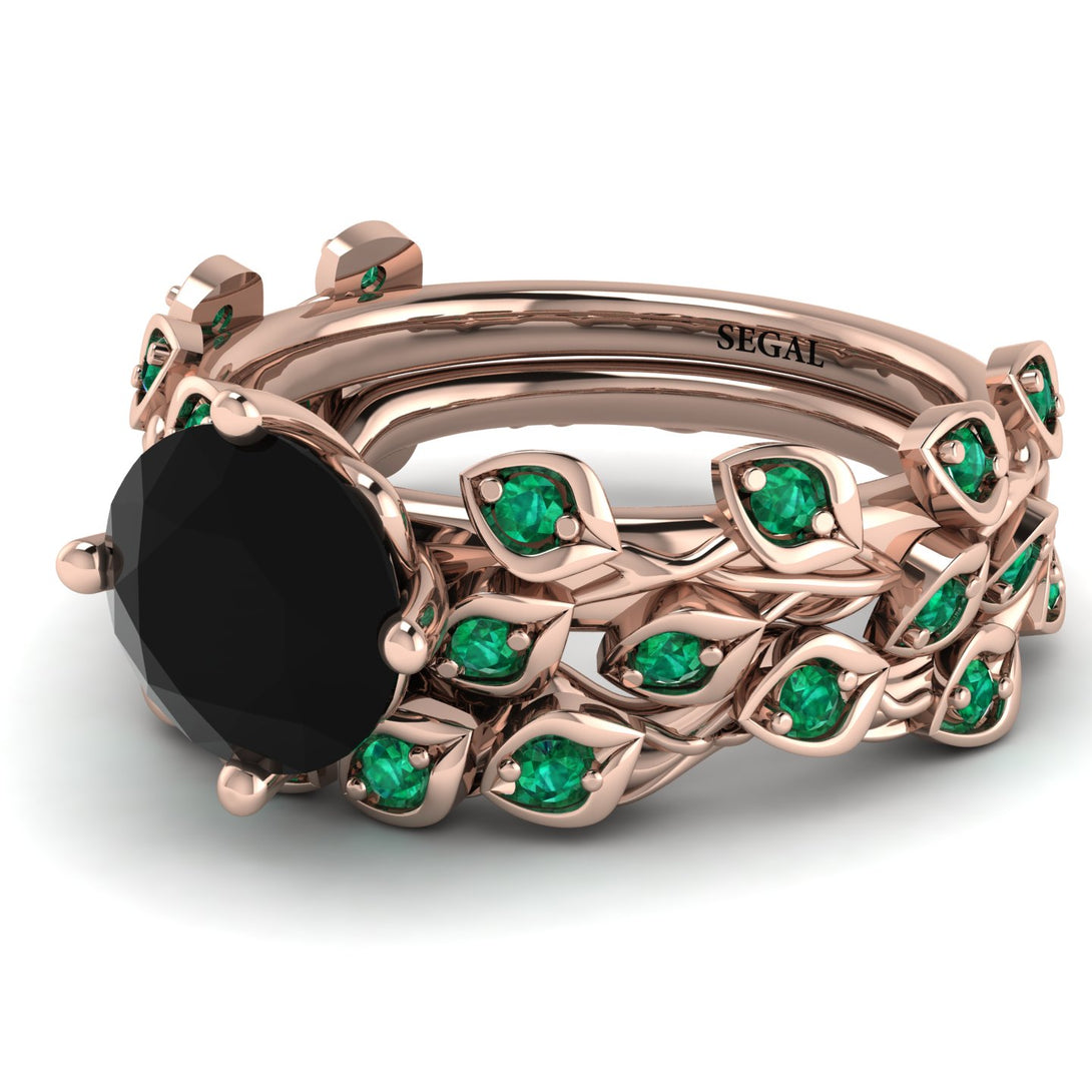 Leaves All Around Black Diamond Wedding Bridal Set - Sydney 2ct No. 23