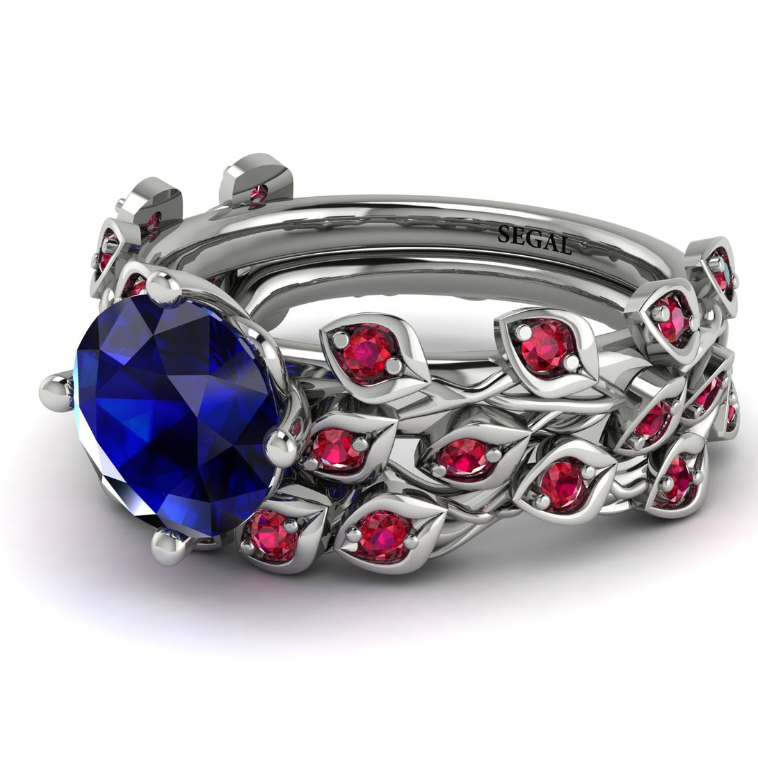 Leaves All Around Blue Sapphire Wedding Bridal Set - Sydney 2ct No. 60