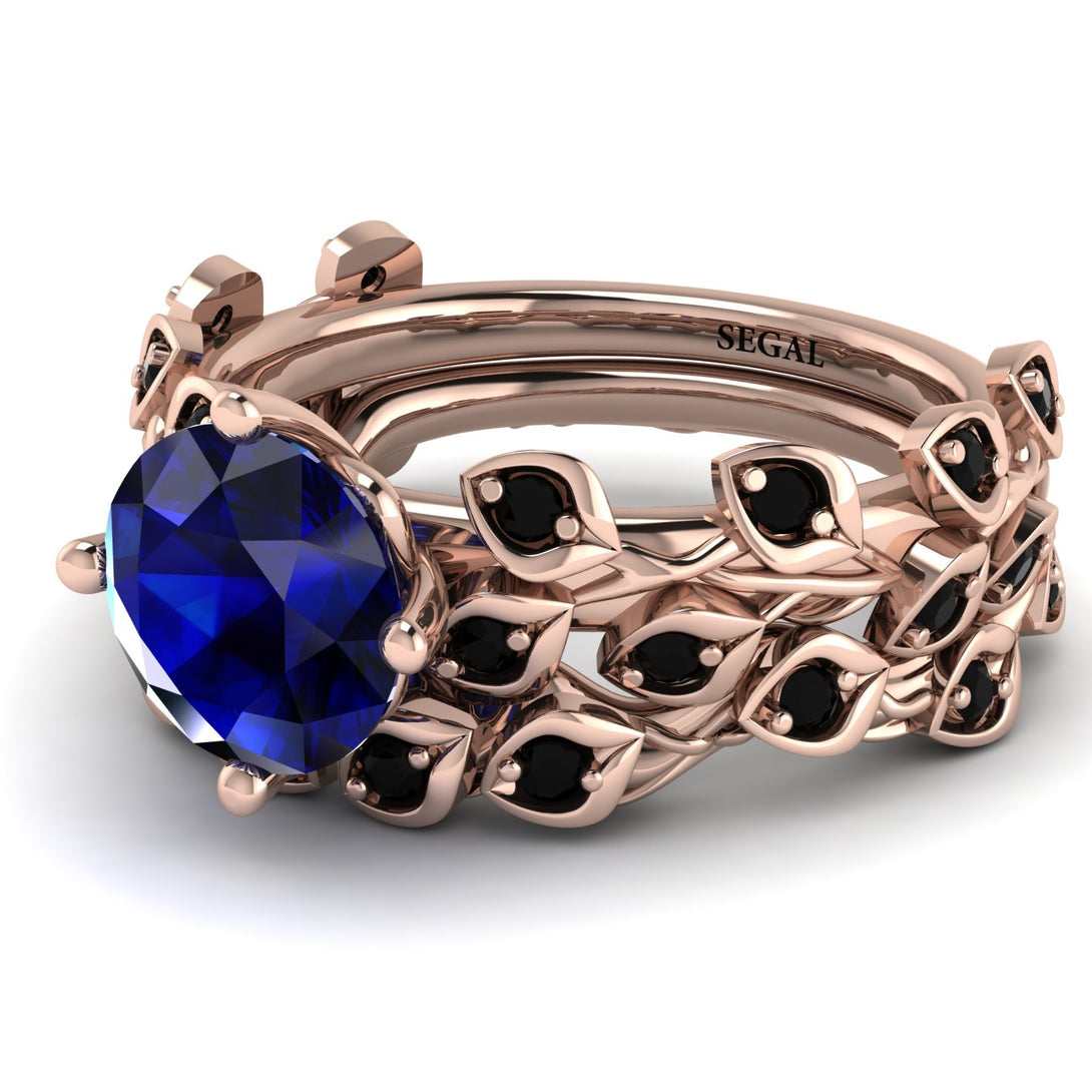 Leaves All Around Blue Sapphire Wedding Bridal Set - Sydney 2ct No. 44