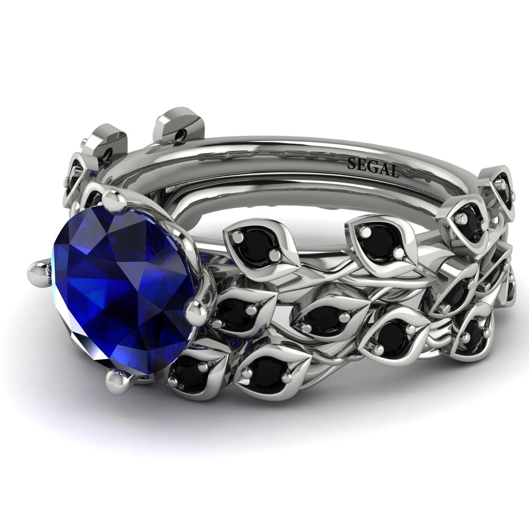 Leaves All Around Blue Sapphire Wedding Bridal Set - Sydney 2ct No. 45