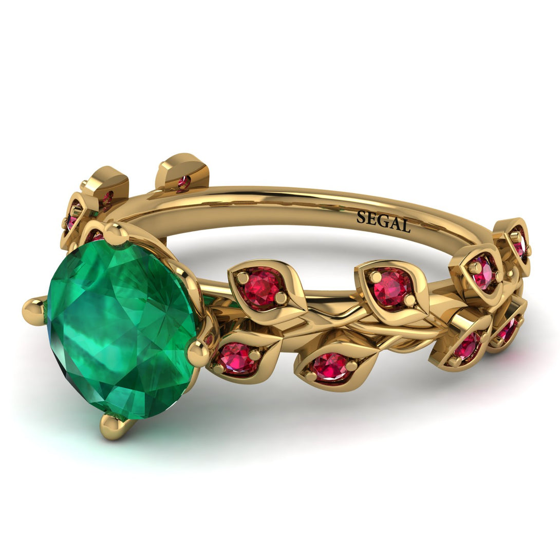 Leaves All Around Yellow Gold Emerald Ring - Sydney 2ct No. 49