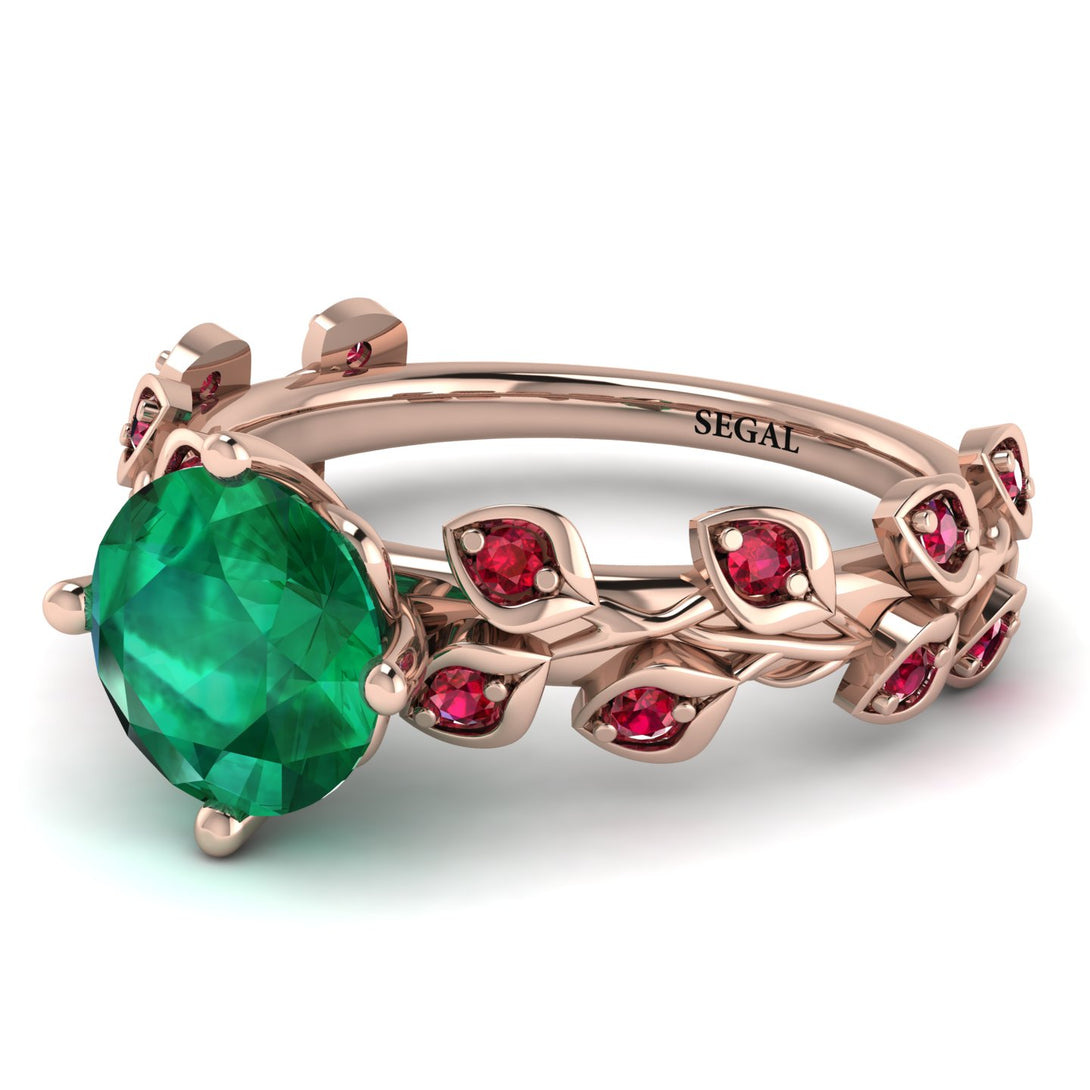 Leaves All Around Rose Gold Emerald Ring - Sydney 2ct No. 50