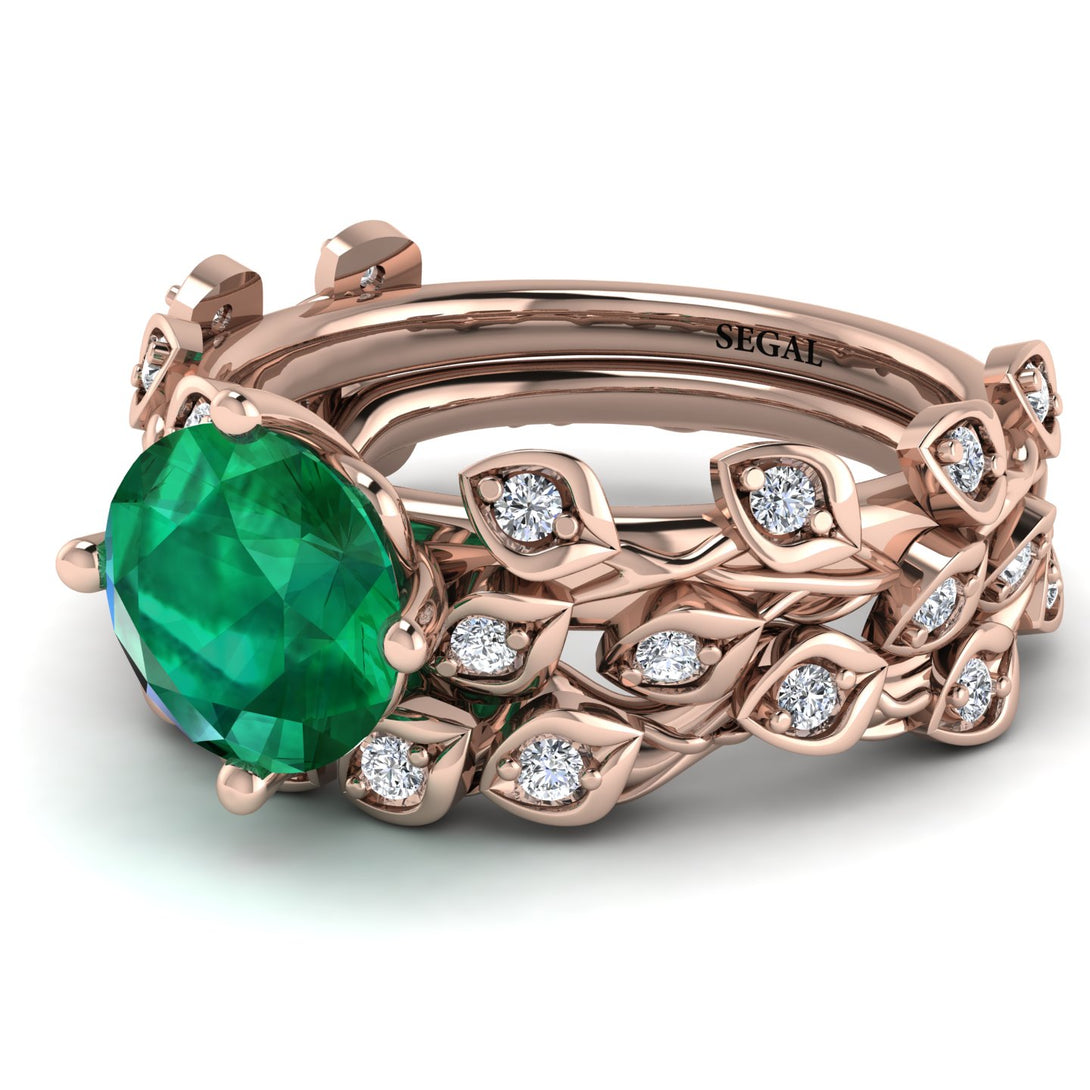 Leaves All Around Green Emerald Wedding Bridal Set - Sydney 2ct No. 5