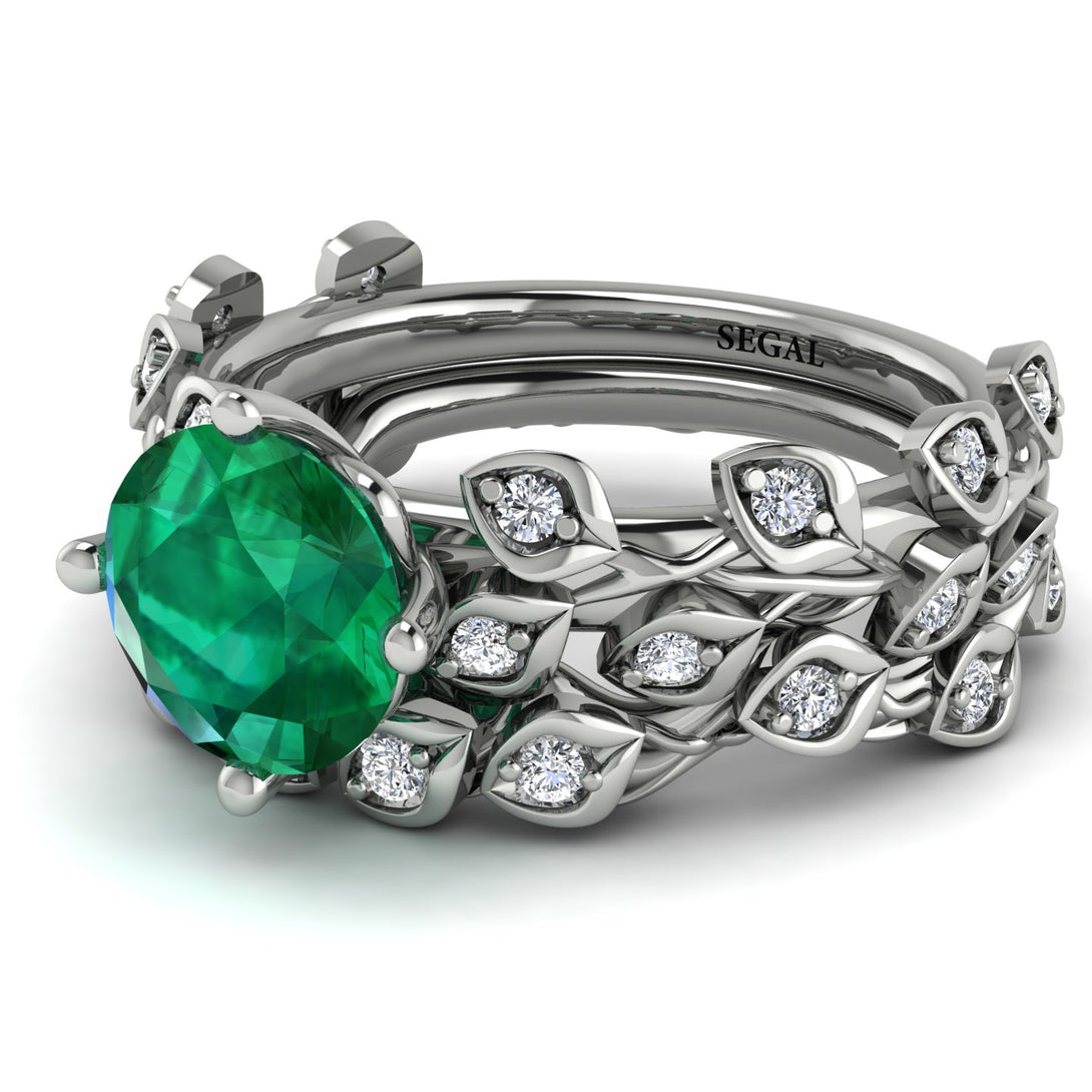 Leaves All Around Green Emerald Wedding Bridal Set - Sydney 2ct No. 6