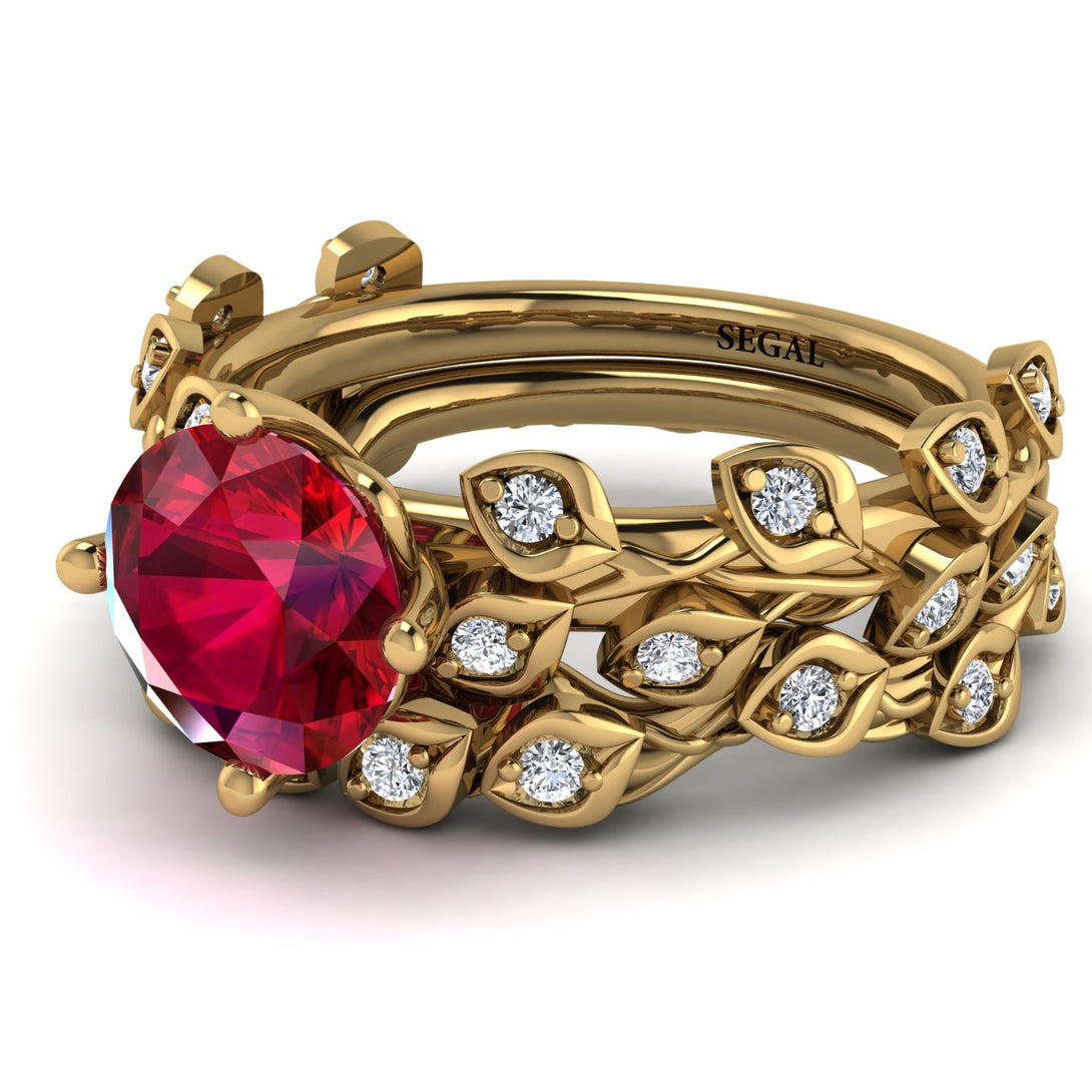 Leaves All Around Red Ruby Wedding Bridal Set - Sydney 2ct No. 10
