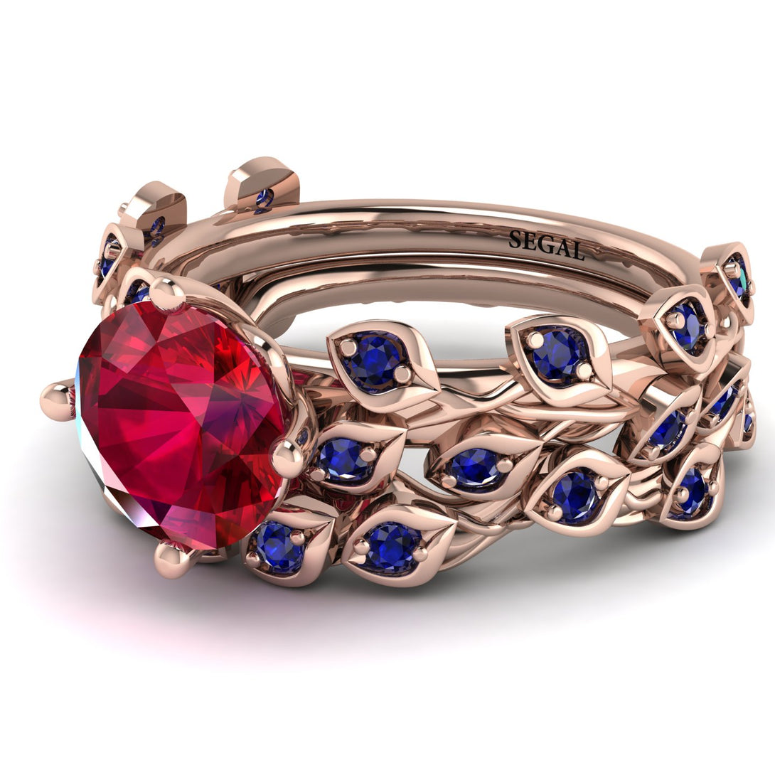 Leaves All Around Red Ruby Wedding Bridal Set - Sydney 2ct No. 71