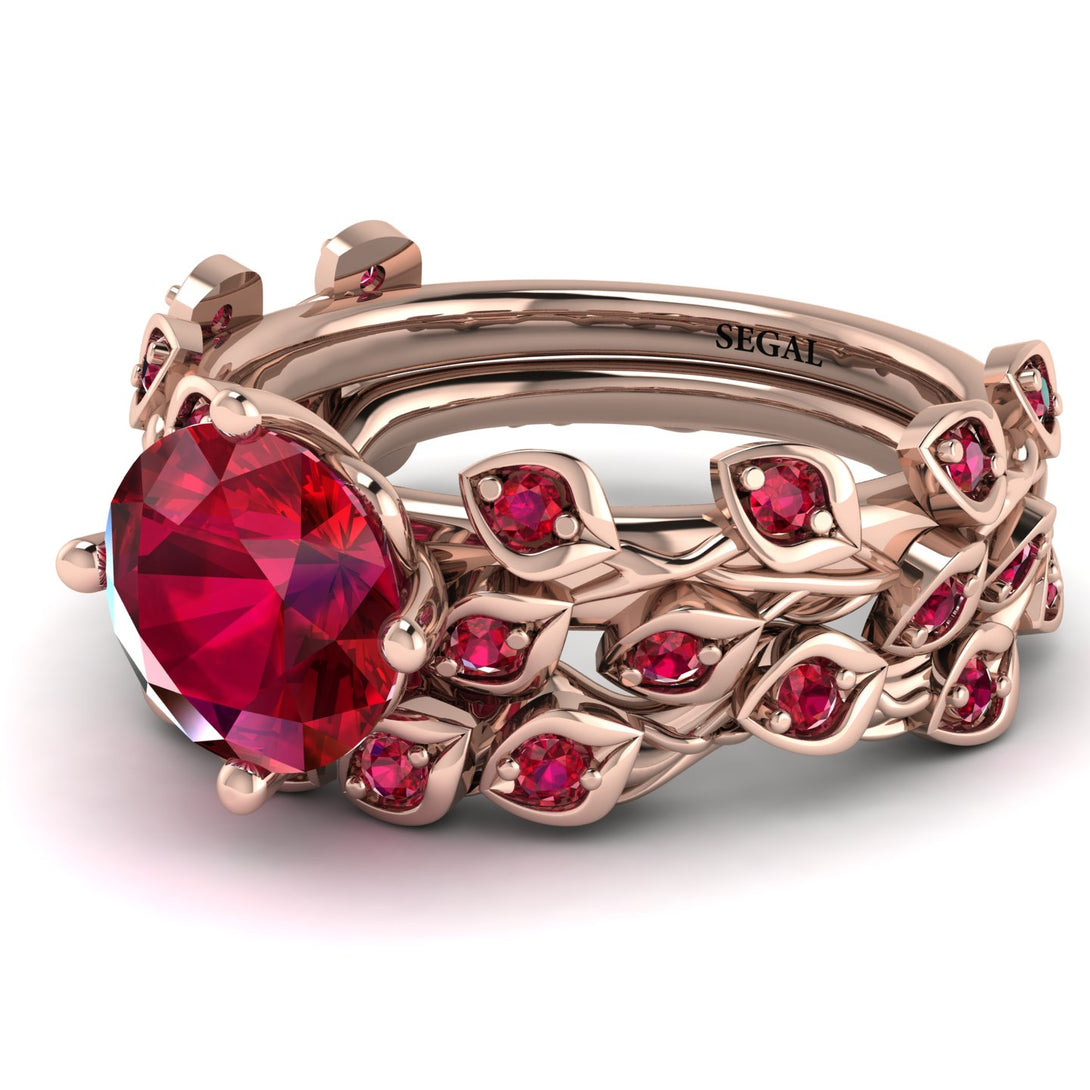 Leaves All Around Red Ruby Wedding Bridal Set - Sydney 2ct No. 56