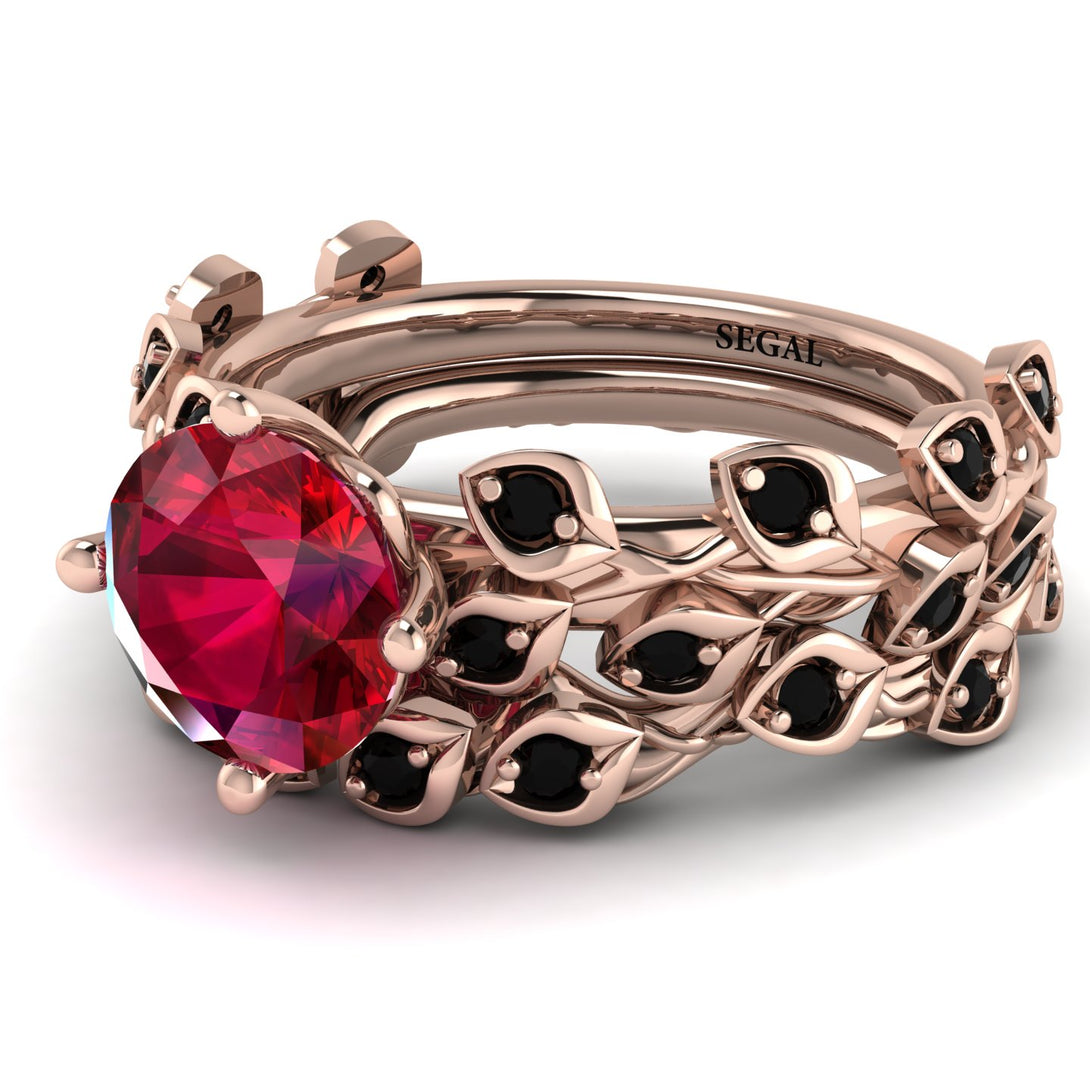 Leaves All Around Red Ruby Wedding Bridal Set - Sydney 2ct No. 41