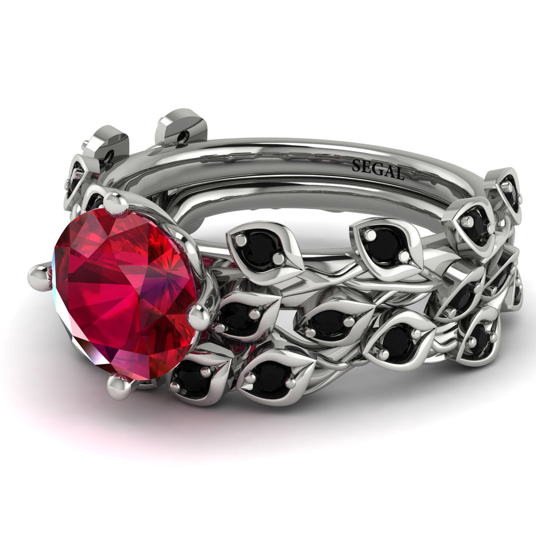 Leaves All Around Red Ruby Wedding Bridal Set - Sydney 2ct No. 42