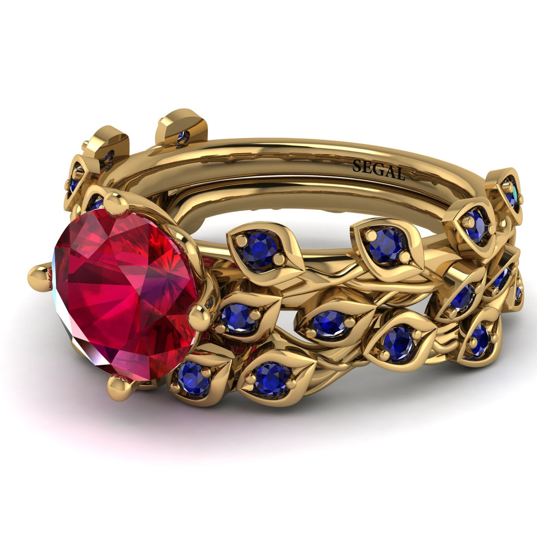 Leaves All Around Red Ruby Wedding Bridal Set - Sydney 2ct No. 70